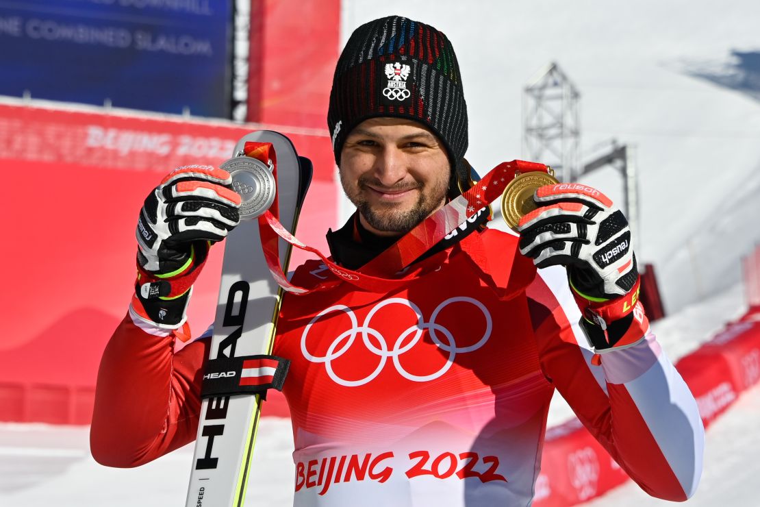 Johannes Strolz with his silver and gold medal.