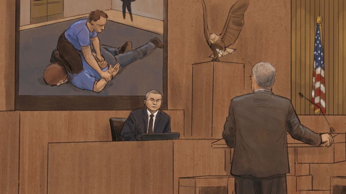 Former Minneapolis police officer Tou Thao is pictured in a courtroom sketch testifying?at his trial in the killing of George Floyd on Tuesday, February 15, 2022.