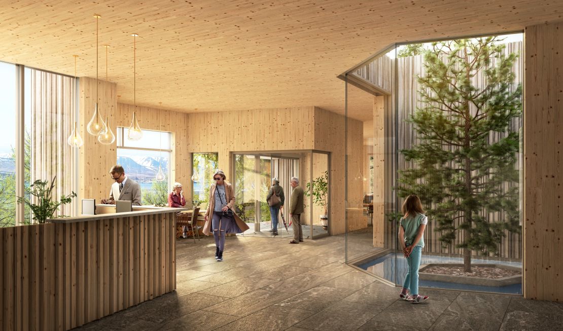 Forest Lagoon's interior features cross-laminated timber that mirrors the wooded settting.