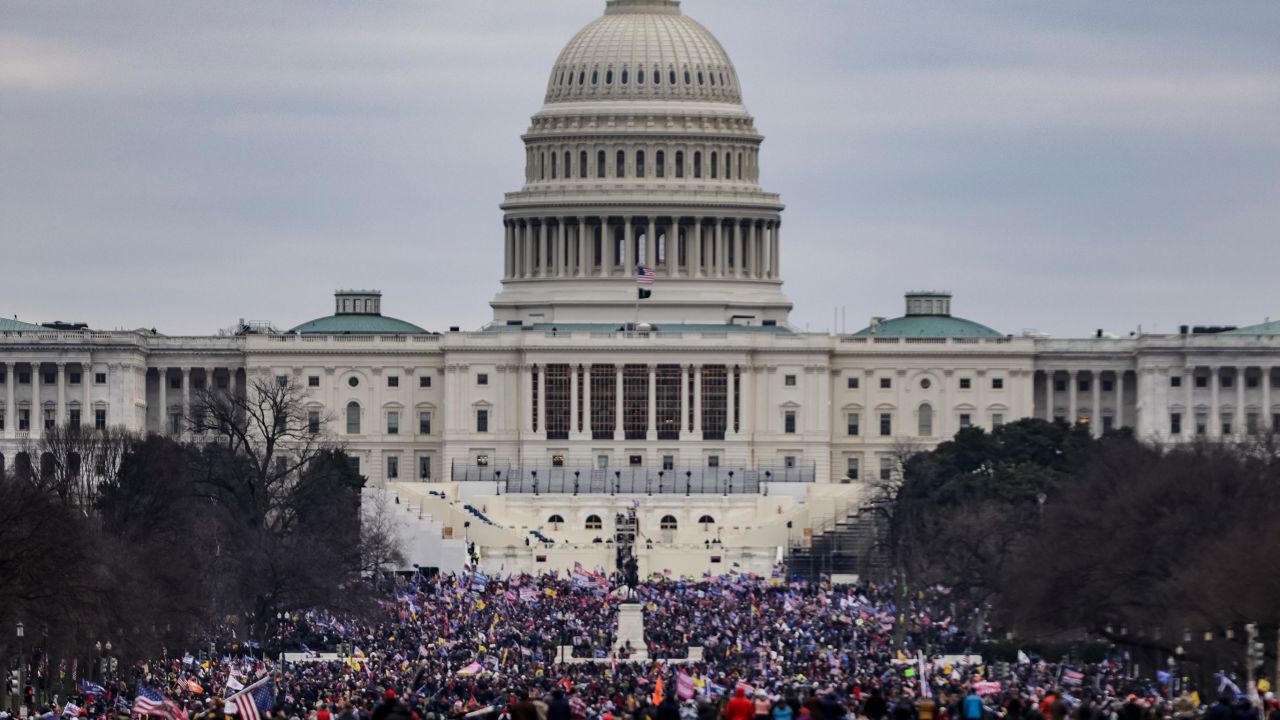 Supporters of President Donald Trump surround the US Capitol on January 6, 2021, in Washington, DC. 