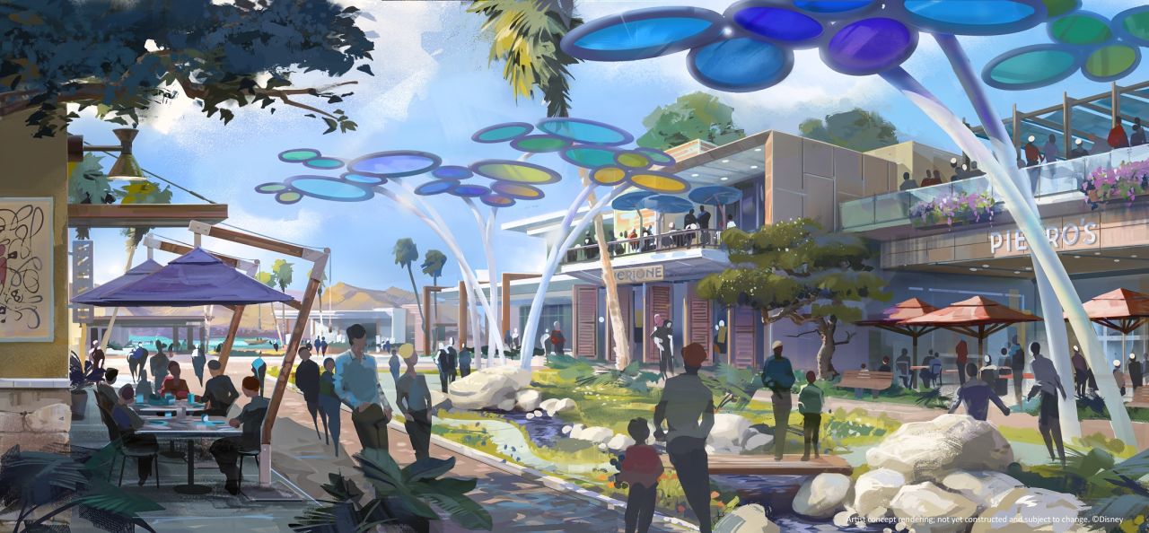 This rendering shows the proposed "town center" of Cotino, where shopping and dining offerings are planned.
