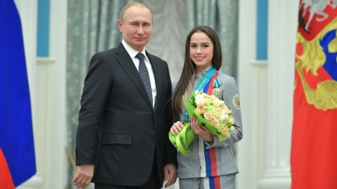 Russian President Vladimir Putin presents Alina Zagitova with an Order of Friendship following the Russian teen's Olympic win in 2018.
