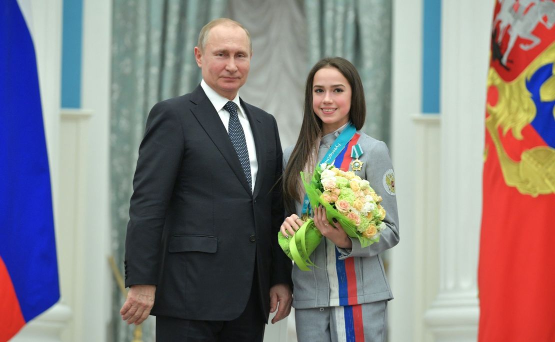 Russian President Vladimir Putin presents Alina Zagitova with an Order of Friendship following the Russian teen's Olympic win in 2018.