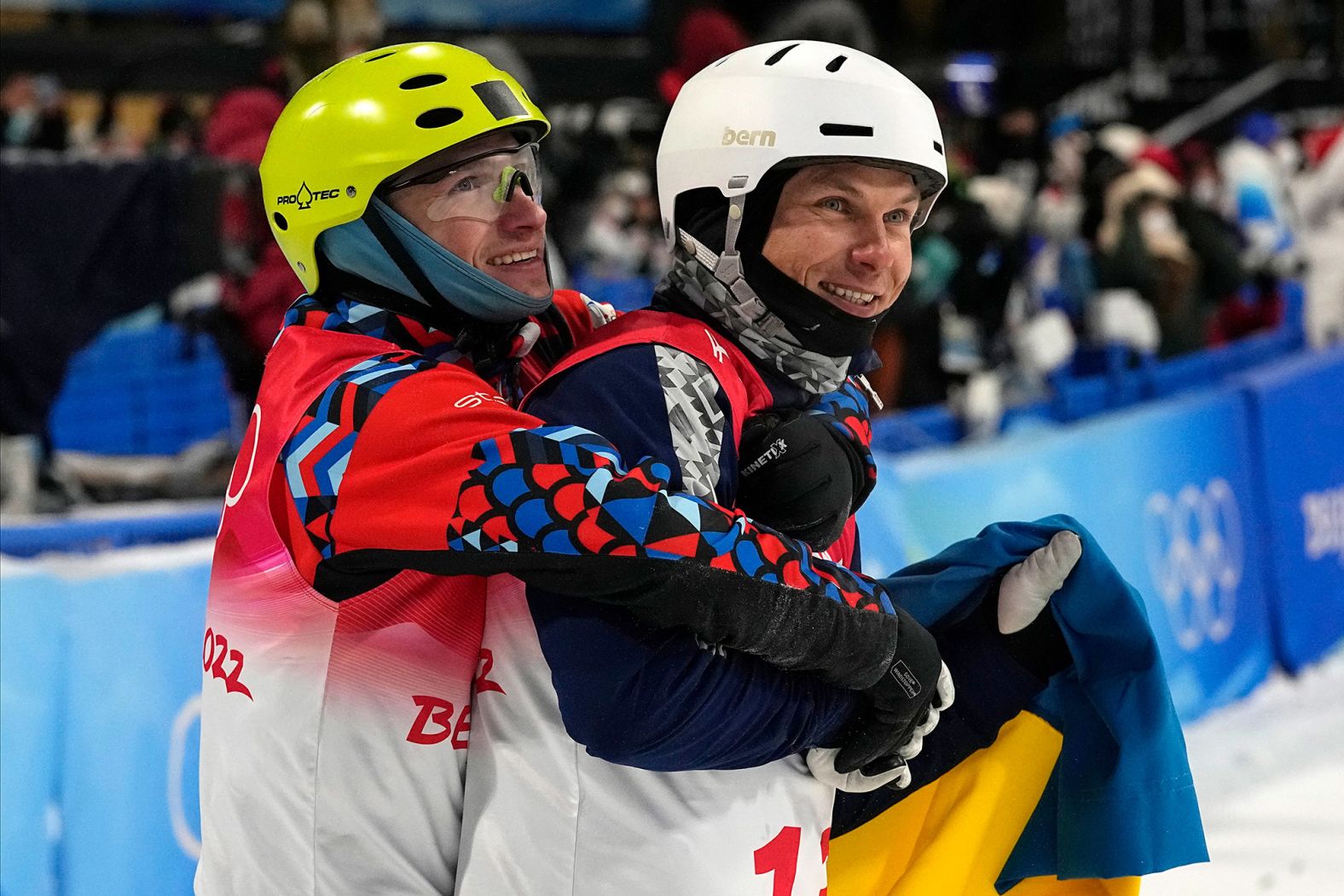 Russian freestyle skier Ilia Burov <a href="https://www.cnn.com/world/live-news/beijing-winter-olympics-02-17-22-spt/h_3c56c6283198064b95e322998c4b64fa" target="_blank">hugs Ukraine's Oleksandr Abramenko</a> as they celebrate medaling in the aerials final on Wednesday, February 16. Burov won the bronze and Abramenko won the silver. Back at home, <a href="https://www.cnn.com/2022/02/14/world/gallery/ukraine-russia-crisis/index.html" target="_blank">tensions between their two countries</a> are at their highest in years, with a Russian military buildup spurring fears that there could soon be an attack.