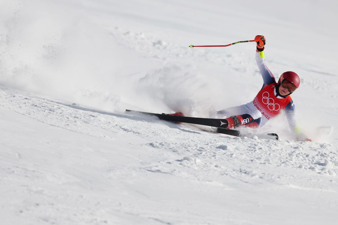 Shiffrin crashes during the giant slalom on February 7.