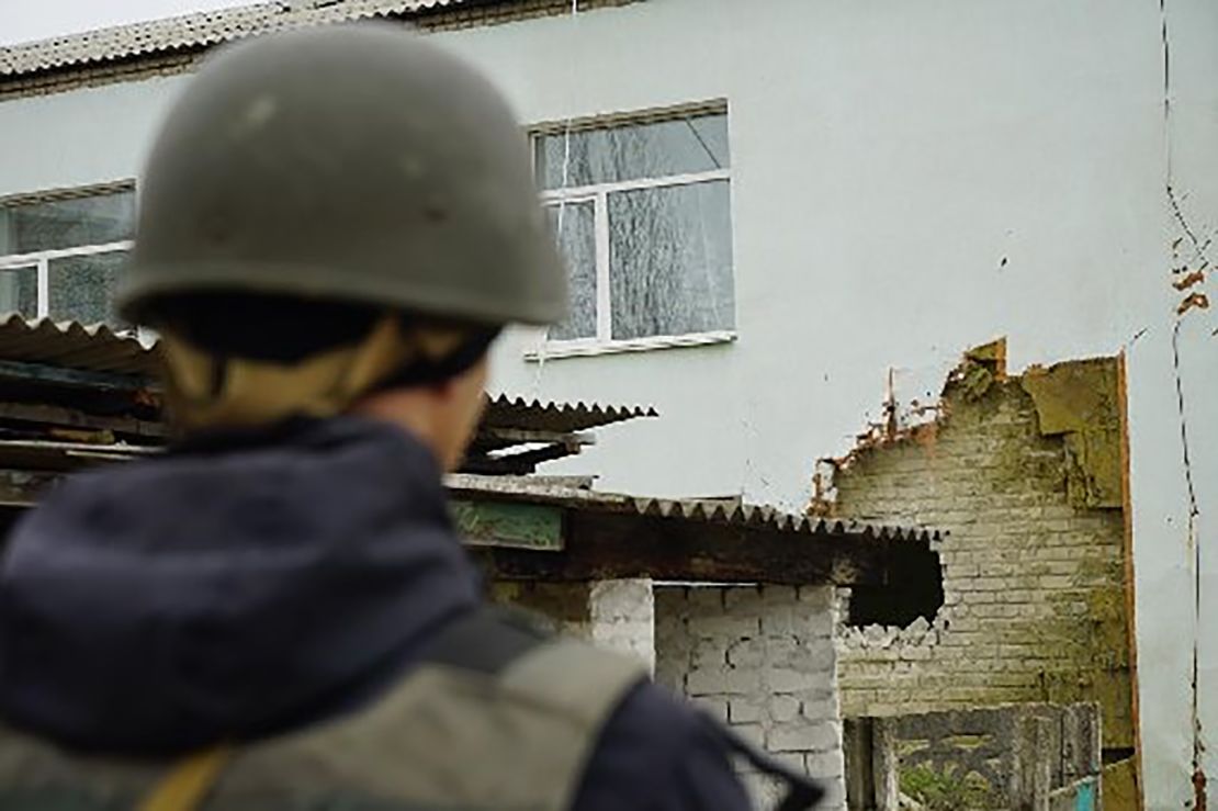 A kindergarten in Stanytsia Luhanska, in Ukraine's eastern Donbas region, was hit by a shell on Thursday.