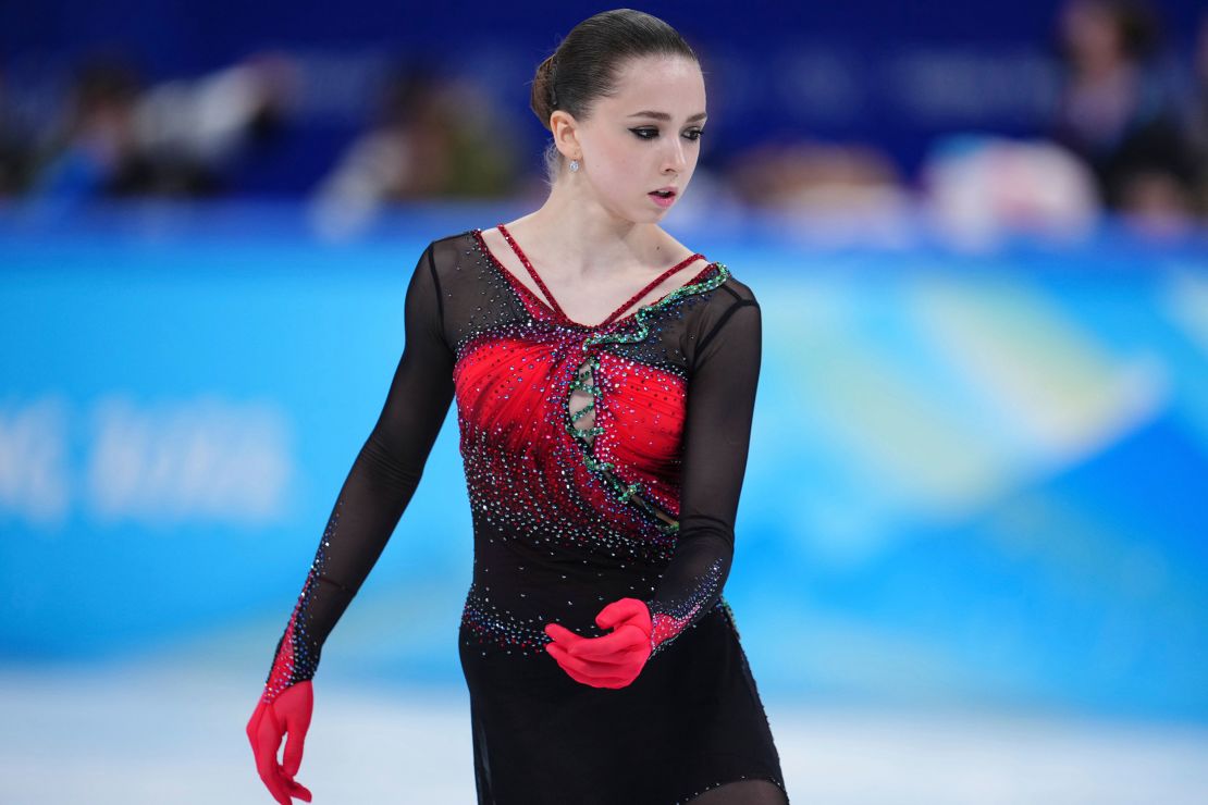Valieva practices ahead of the women's free skating program.