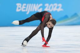 Valieva falls during her free skating routine.