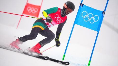 Benjamin Alexander of Jamaica competes in the men's alpine ski event on February 13 at the Beijing 2022 Winter Olympics.