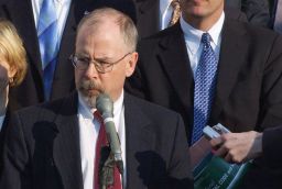 U.S. Attorney John Durham, center, outside federal court in New Haven, Connecticut in February 2021