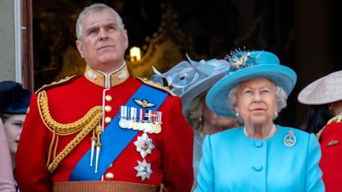 Mother and son watch the Trooping The Colour parade in 2018.