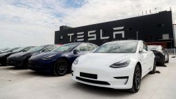 Tesla Model 3 vehicles at the gigafactory in Shanghai, China, October 26, 2020. 