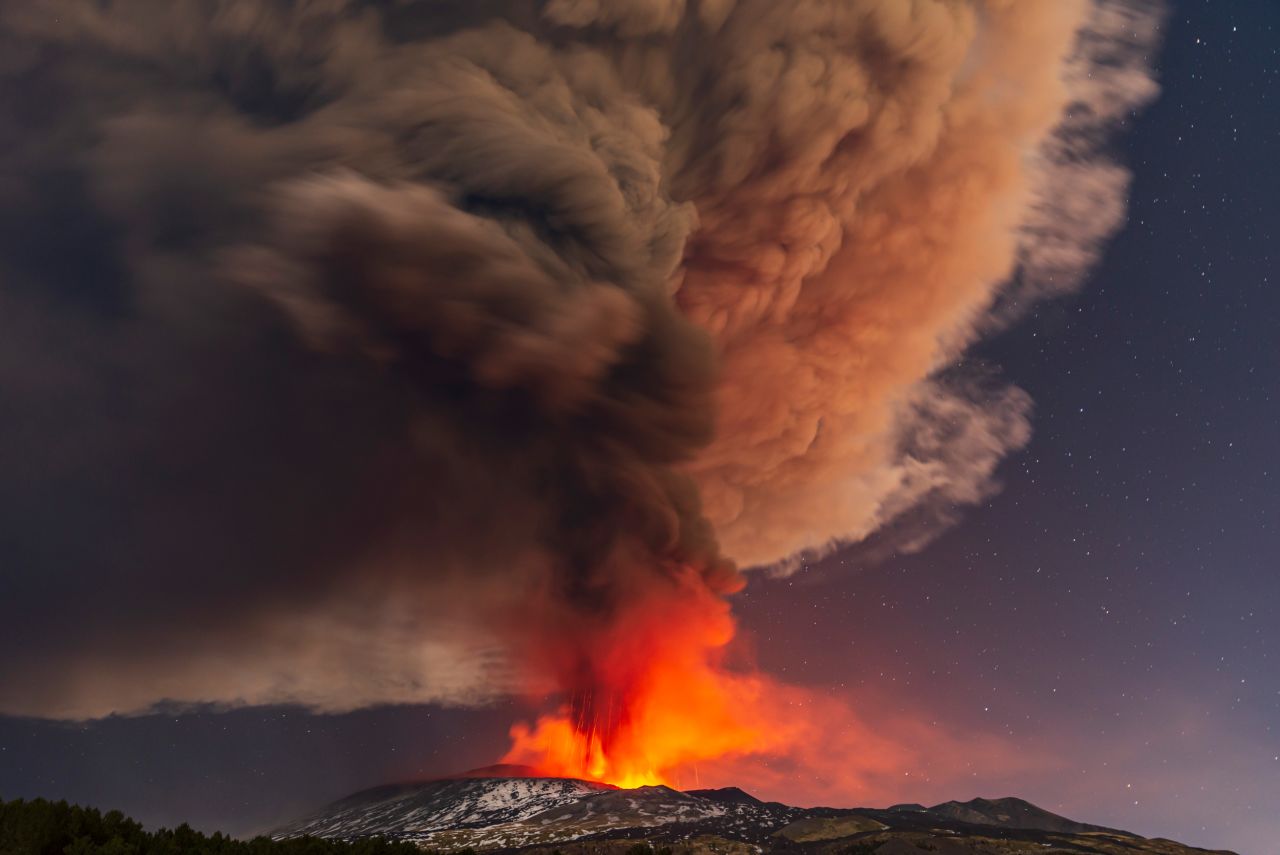 Smoke billows from the Mount Etna volcano in Italy on Thursday, February 10.