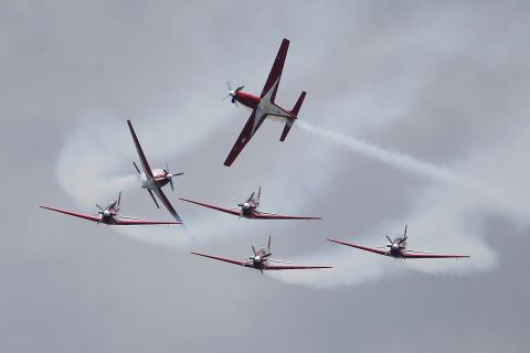 The Indonesian Air Force's Jupiter Aerobatic Team performs at at air show in Singapore on Tuesday, February 15.
