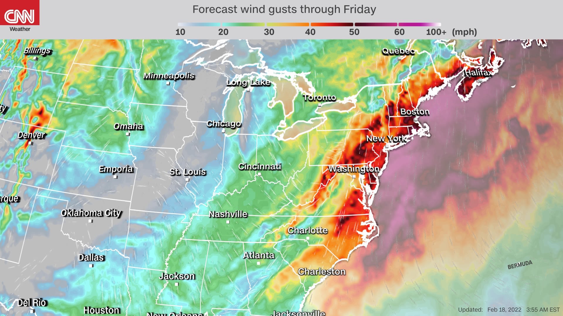 High winds and cold temperatures for millions across Eastern US