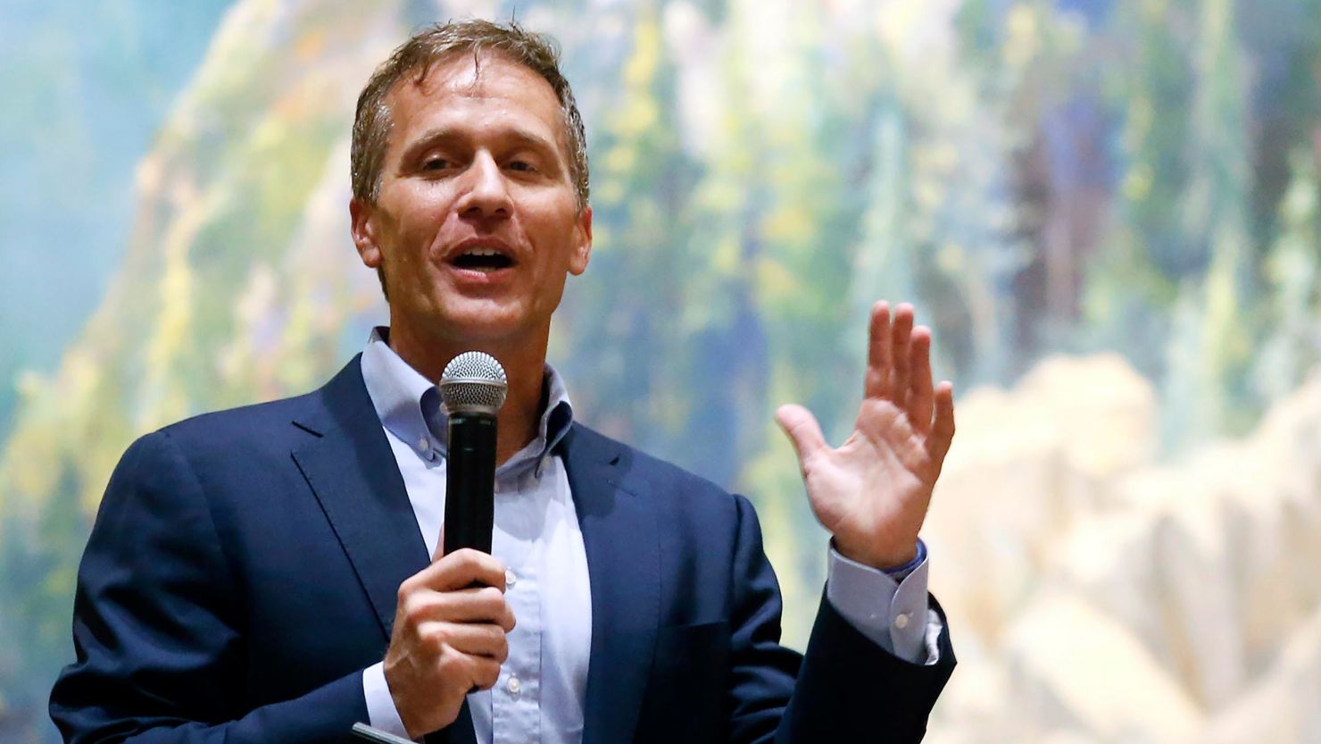 Former Missouri Gov. Eric Greitens, now a US Senate candidate, speaks at the Taney County Lincoln Day event in April 2021, at the Chateau on the Lake in Branson, Missouri.