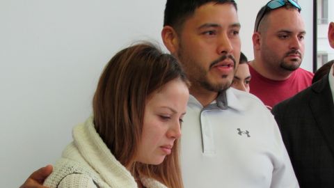 Arlene Alvarez's parents, Gwen Alvarez and Armando Alvarez, are seen during a news conference on Feb. 16, 2022, in Houston, Texas.