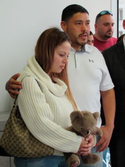 Arlene Alvarez's parents, Gwen Alvarez and Armando Alvarez, are seen during a news conference on Feb. 16, 2022, in Houston, Texas.