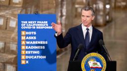 Fontana, CA - February 17: Gov. Gavin Newsom announces the next phase of Californias COVID-19 response called SMARTER, during a press conference at the UPS Healthcare warehouse in Fontana on Thursday, Feb. 17, 2022. The plan is to move from the pandemic stage into an endemic stage in which people will learn to live COVID.  (Photo by Watchara Phomicinda/MediaNews Group/The Press-Enterprise via Getty Images)