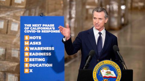 Fontana, CA - February 17: Gov. Gavin Newsom announces the next phase of Californias COVID-19 response called SMARTER, during a press conference at the UPS Healthcare warehouse in Fontana on Thursday, Feb. 17, 2022. The plan is to move from the pandemic stage into an endemic stage in which people will learn to live COVID.  (Photo by Watchara Phomicinda/MediaNews Group/The Press-Enterprise via Getty Images)