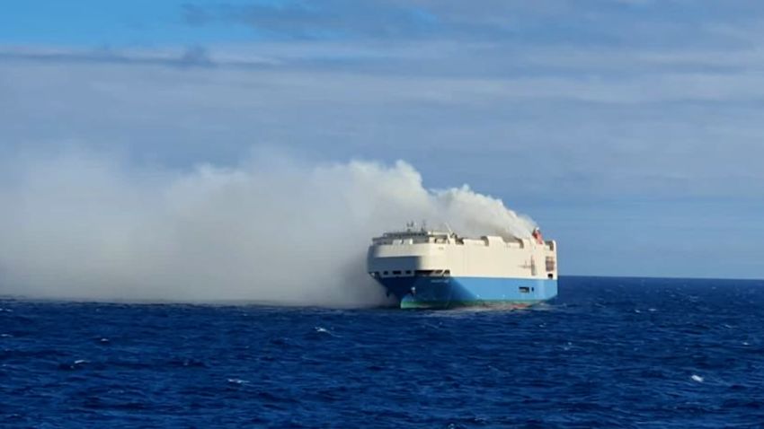 cargo ship on fire