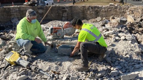 Workers uncovered a box under the pedestal that once held the Jefferson Davis statue in Richmond, Virginia, on Wednesday.