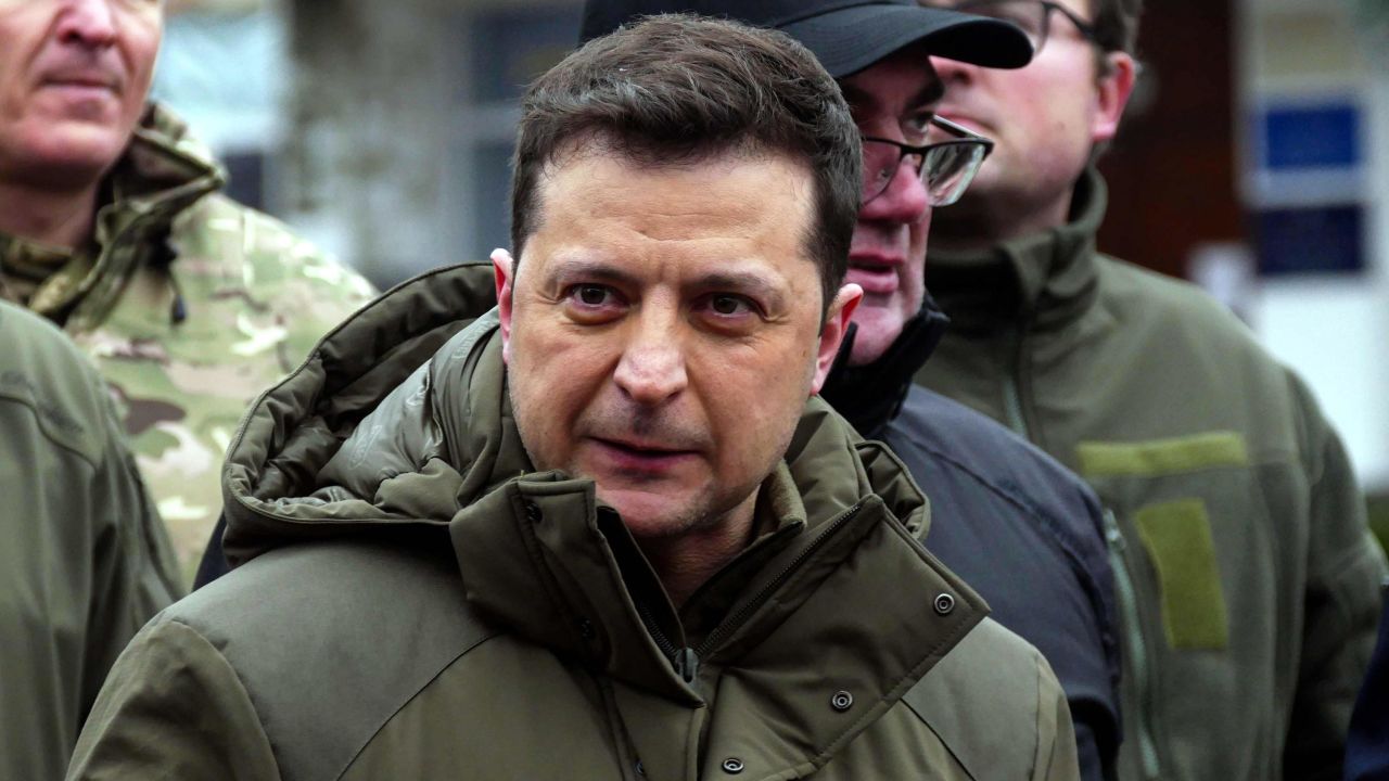 Ukraine's President Volodymyr Zelensky attends drills held by the Ministry of Internal Affairs of Ukraine in the settlement of Kalanchak near the border with Crimea.