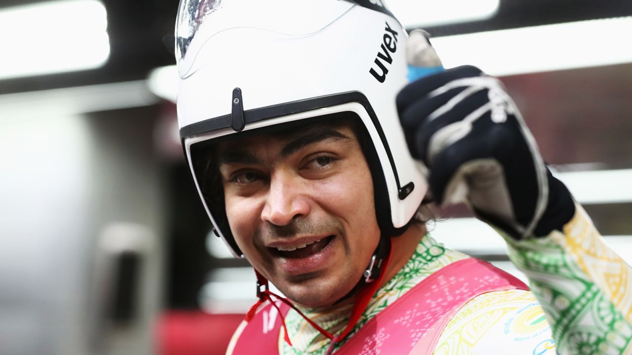 Shiva Keshavan of India reacts following run 3 during the Luge Men's Singles on day two of the PyeongChang 2018 Winter Olympic Games. 