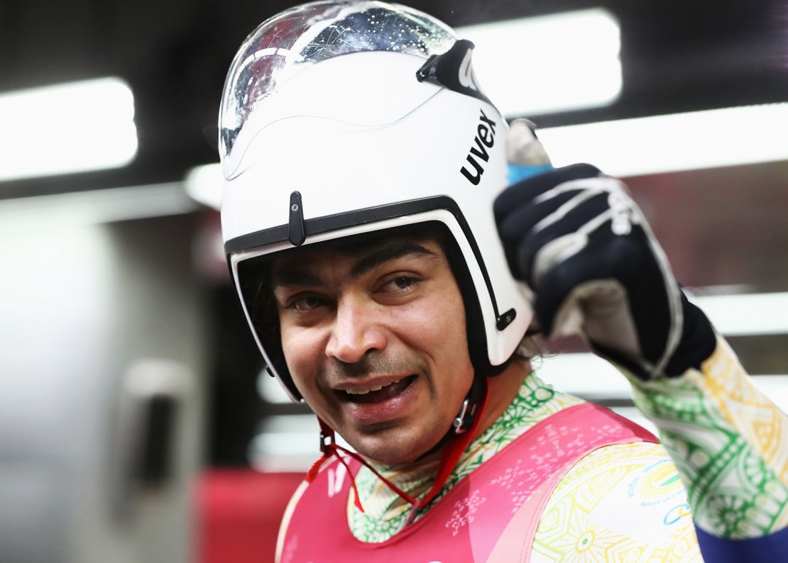 Shiva Keshavan of India reacts following run 3 during the Luge Men's Singles on day two of the PyeongChang 2018 Winter Olympic Games. 
