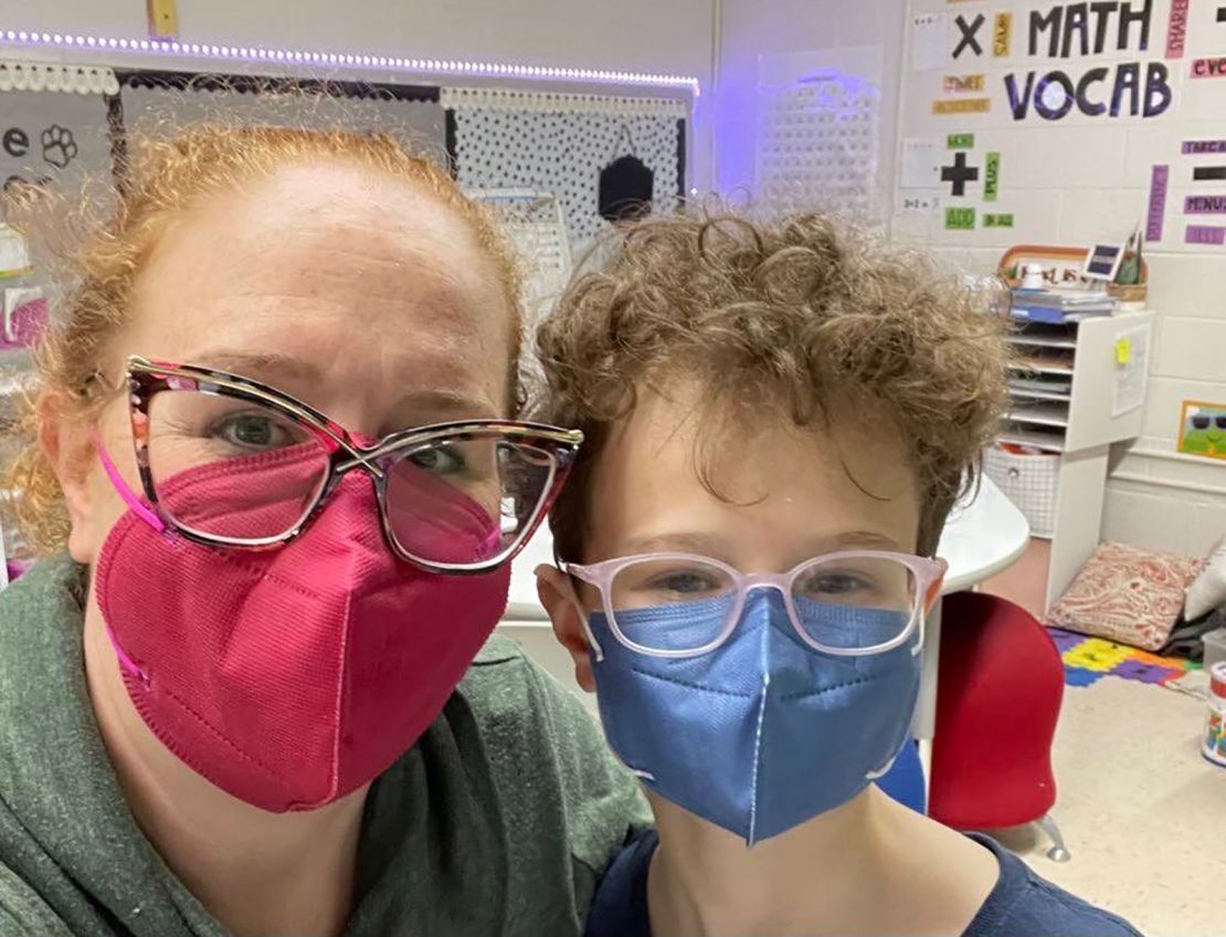 Tasha Nelson with her 10-year-old son, Jack, who is no longer attending school in person after Virginia effectively barred schools from implementing mask mandates. 