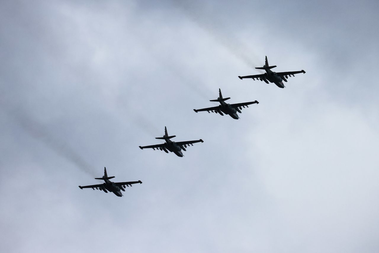 Fighter jets fly over Belarus during a joint military exercise the country held with Russia on February 19.  Zelensky says Russia waging war so Putin can stay in power &#8216;until the end of his life&#8217; w 1280
