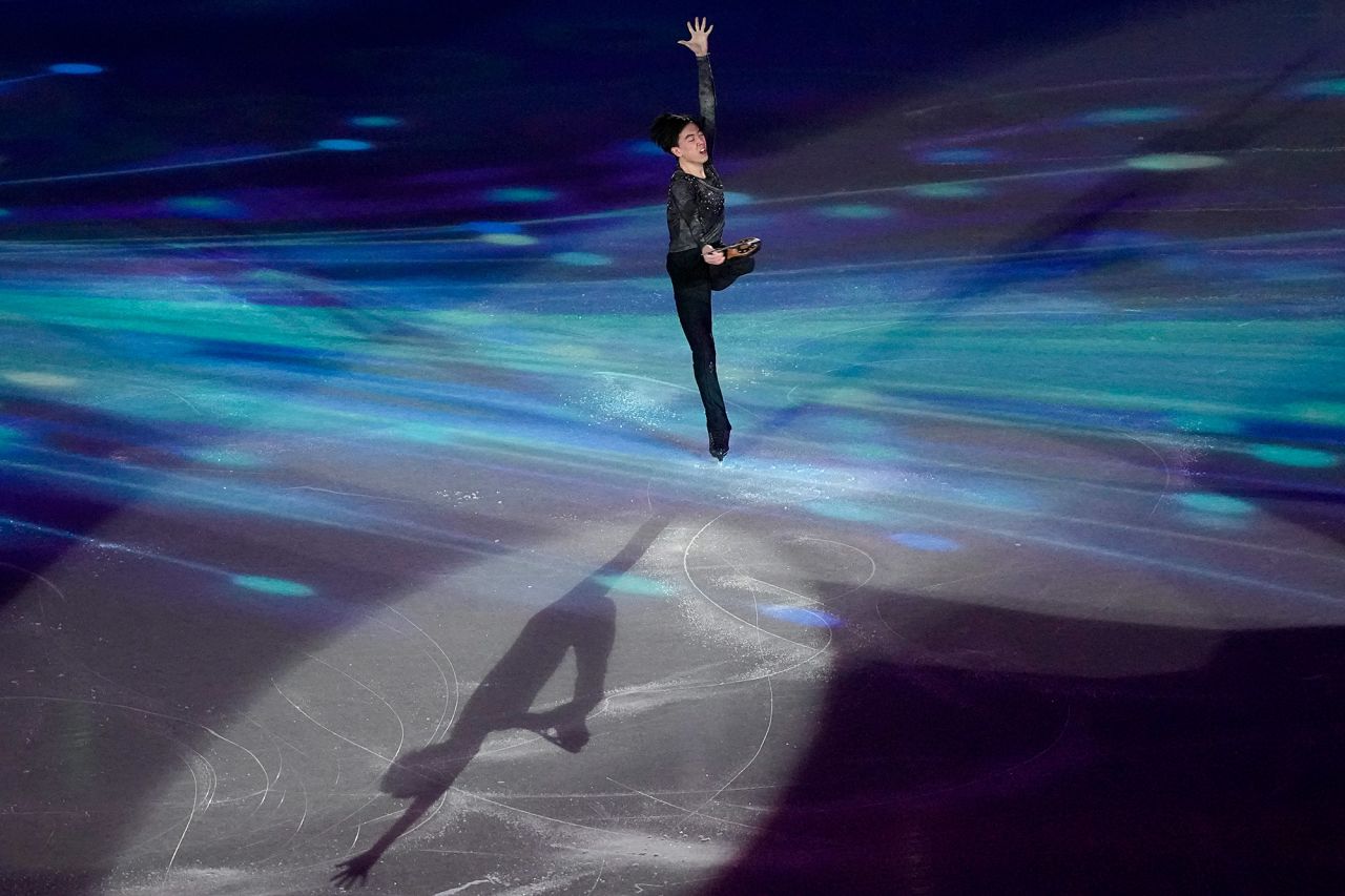 American Vincent Zhou performs during the figure skating gala on February 20. Zhou was unable to compete in the men's singles event after <a href="https://www.cnn.com/world/live-news/beijing-winter-olympics-02-07-22-spt/h_9b5ad930d4d5f40433c3e0e86fee98a0" target="_blank">testing positive for Covid-19, </a>and he spent much of the Olympics in quarantine.