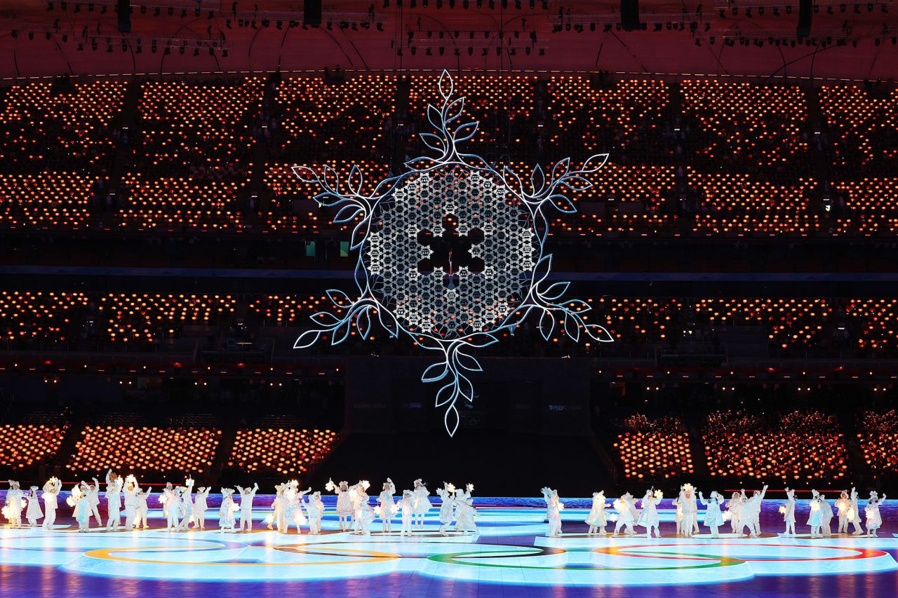 The Olympic cauldron is seen inside of the Beijing National Stadium.