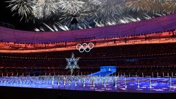 The closing ceremony is held at the National Stadium (Bird's Nest) in Beijing, China on February 20, 2022. The fireworks are gone off. ( The Yomiuri Shimbun via AP Images )