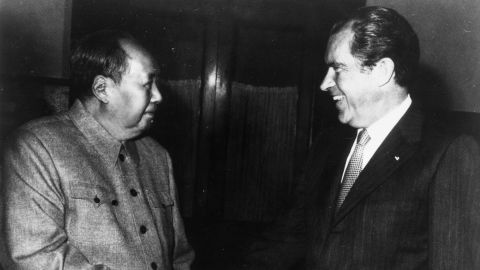 Chairman Mao Zedong meets President Richard Nixon in Beijing, 1972.