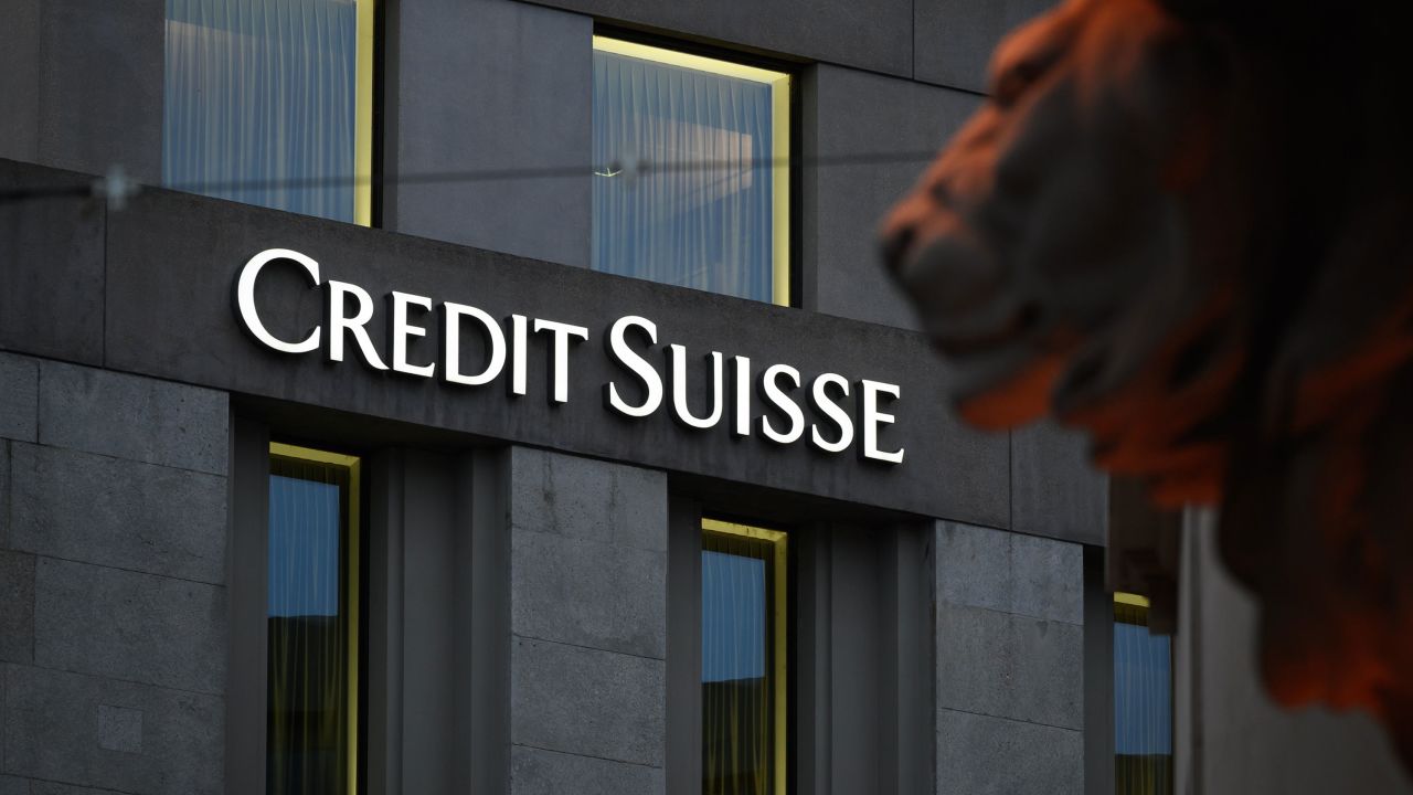 This photograph taken on November 4, 2020 shows a sign of Switzerland's second largest bank Credit Suisse on a branch's building in downtown Geneva.