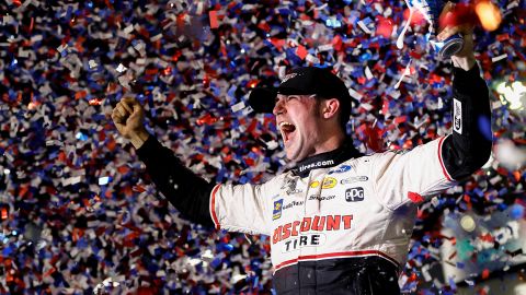 Austin Cindric celebrates in victory lane after winning the NASCAR Cup Series 64th Annual Daytona 500 at Daytona International Speedway on February 20,2022.  