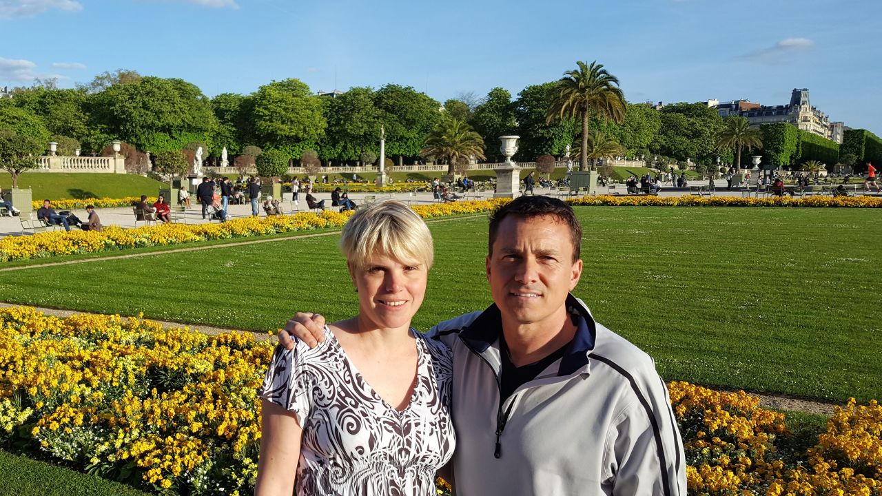 Dan and Esther in the Jardin du Luxembourg, almost two decades later.