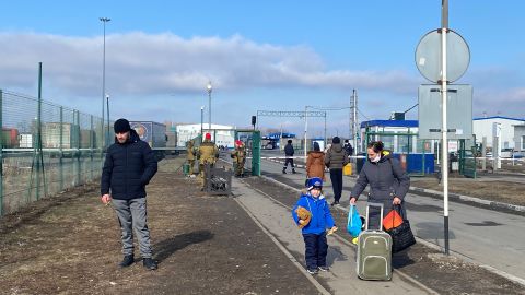 Irina, 35, and her son Danil, 5, crossed the border into Russia on Sunday morning.