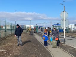 Irina, 35, and her son Danil, 5, crossed the border into Russia on Sunday morning.