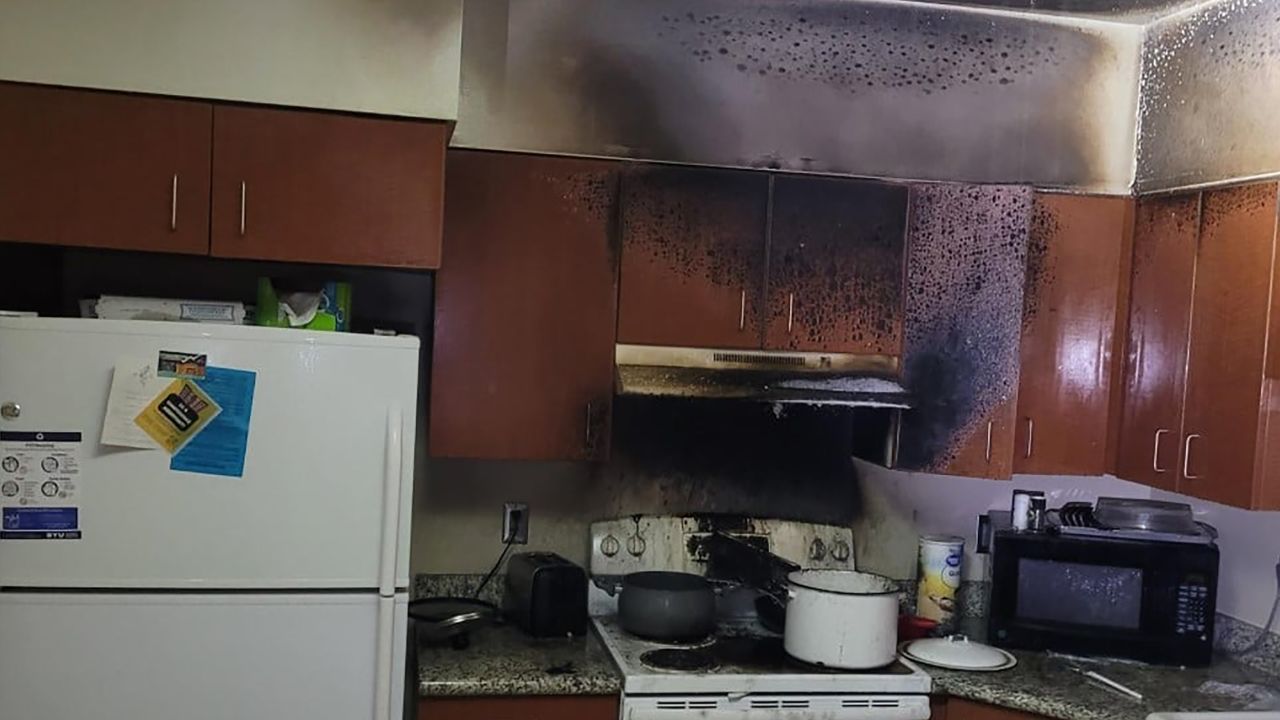 Police released this image showing the damage in the kitchen where the fire occurred.