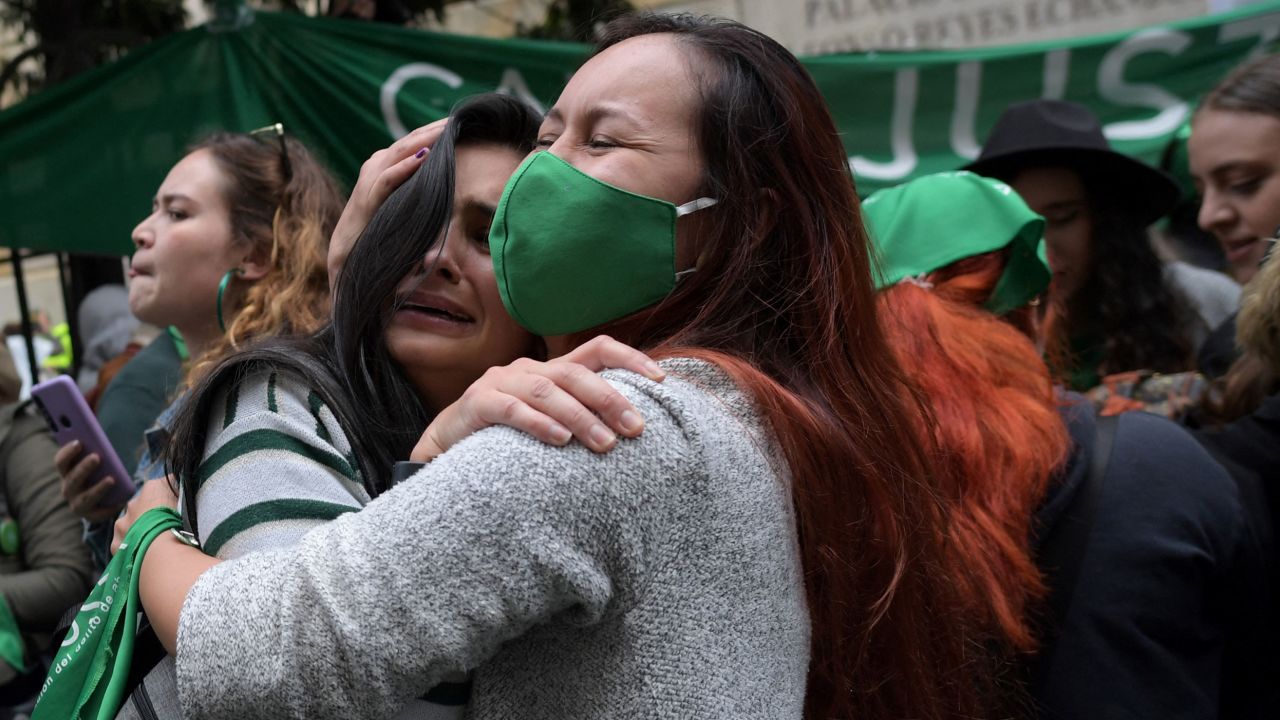 Abortion rights activists celebrate the court's decision in Bogota on Monday.