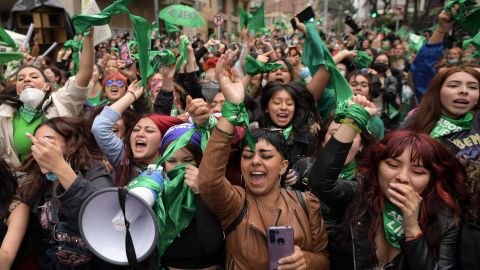 Abortion rights activists in Bogota, Colombia, celebrate the decision of Colombia's Constitutional Court to legalize abortion up to 24 weeks.