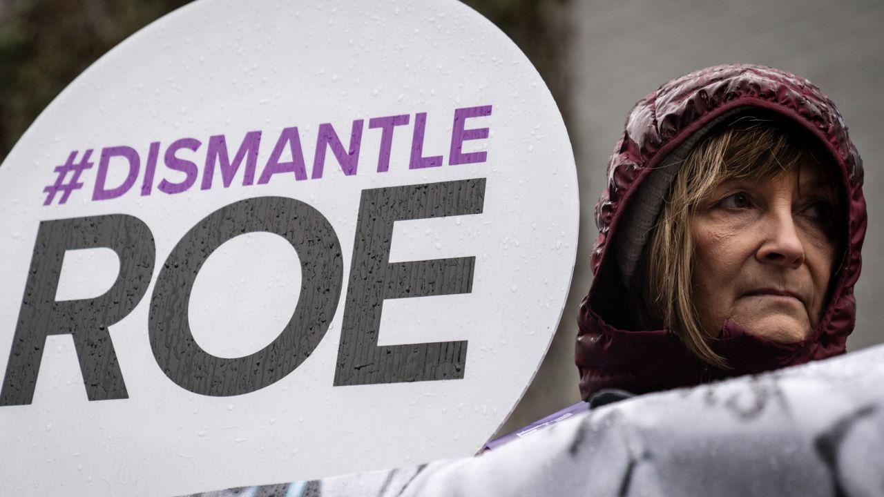 Anti-abortion activists protest outside of a Planned Parenthood clinic on January 20, 2022, in Washington.