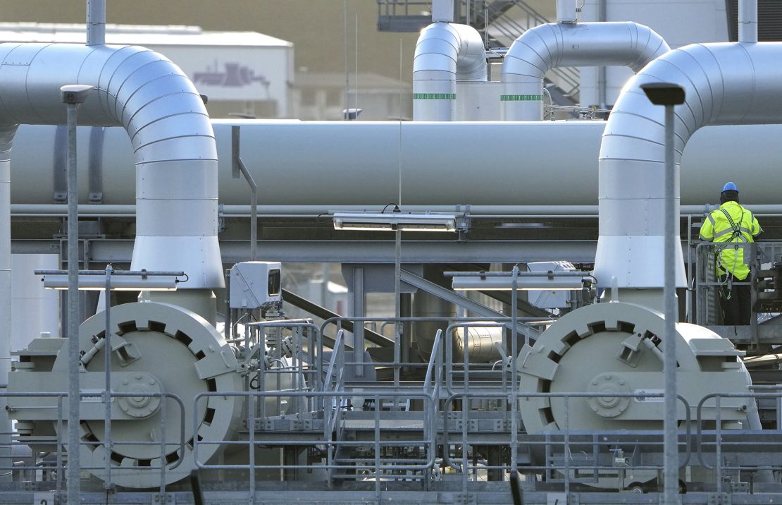 Pipes at the landfall facilities of the Nord Stream 2 gas pipline are pictured in Lubmin, Germany, on Feb. 15, 2022.  