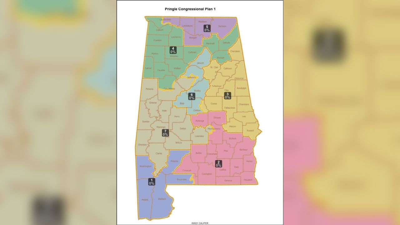 This map depicts the new congressional districts in Alabama.