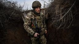 Ukrainian troops patrol at the frontline outside the town of Novoluhanske, eastern Ukraine, on February 19, 2022. - Ukraine's army said Saturday that two of its soldiers died in attacks in on the frontline with Russian-backed separatists, the first fatalities in the conflict in more than a month. "As a result of a shelling attack, two Ukrainian servicemen received fatal shrapnel wounds," the military command for the separatist conflict said. (Photo by ARIS MESSINIS / AFP) (Photo by ARIS MESSINIS/AFP via Getty Images)