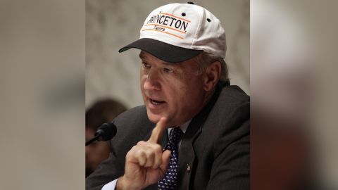 Wearing a Princeton hat, Sen. Joe Biden questions Judge Samuel Alito in January 2006.