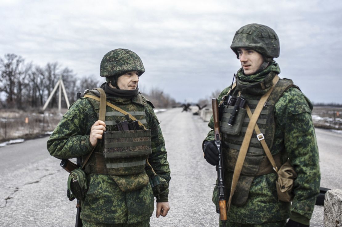 Pro-Russian servicemen pictured in the Donbas region of Ukraine on February 10.