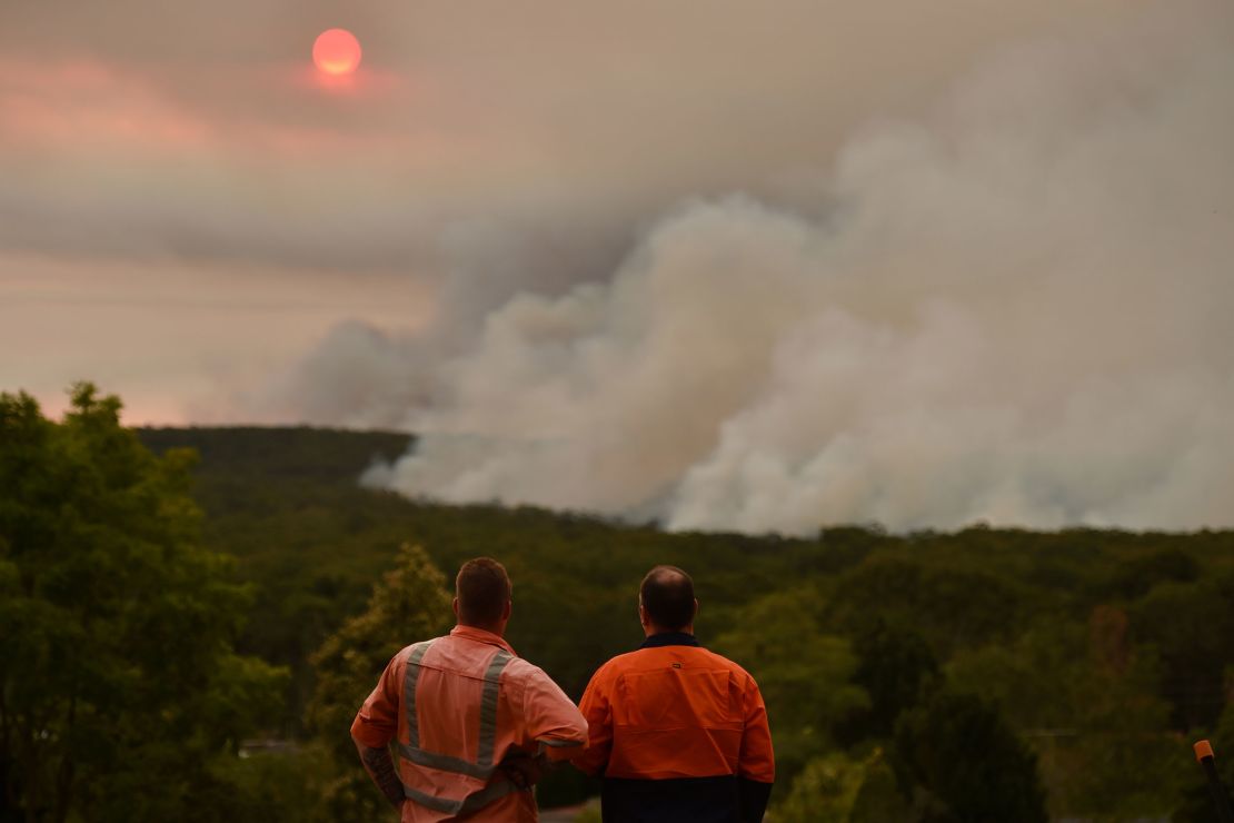 A large bushfire is seen from Bargo, Australia, southwest of Sydney in December 2019. A state of emergency was declared in Australia's most populated region that month as an unprecedented heatwave fanned out-of-control bushfires, destroying homes and smothering huge areas with a toxic smoke.